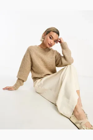 & OTHER STORIES Alpaca and wool blend jumper in beige with golden metallic thread