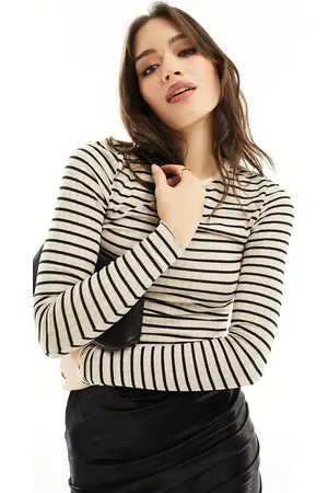 MANGO Lettuce hem striped top in