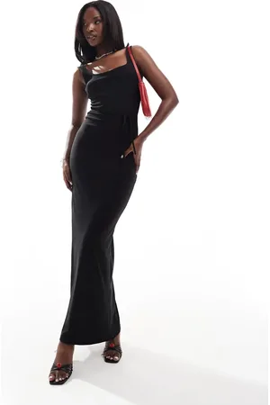 Fashionkilla Super-soft sleeveless square neck tie waist maxi dress in