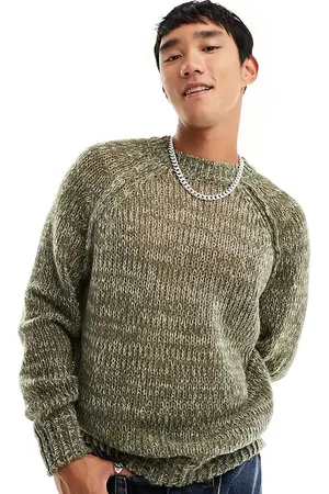 COLLUSION Twisted yarn crew neck jumper in pink & khaki