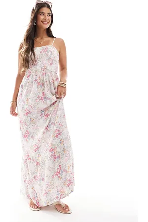 JDY Shirred top maxi dress in ditsy floral