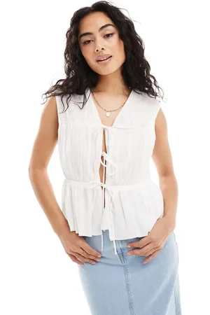 Y.A.S Smocked tie front sleeveless blouse in