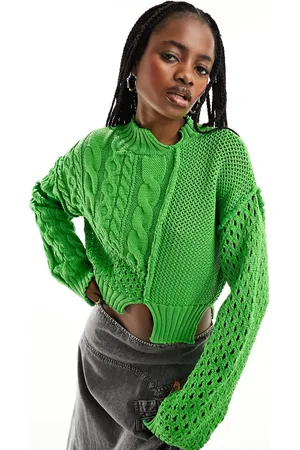 ASOS Crop jumper in mixed stitch with split details in