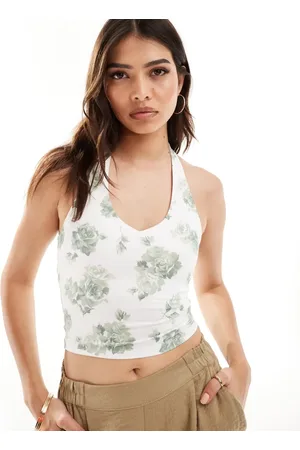 Hollister V-neck halter top in floral print with support bra