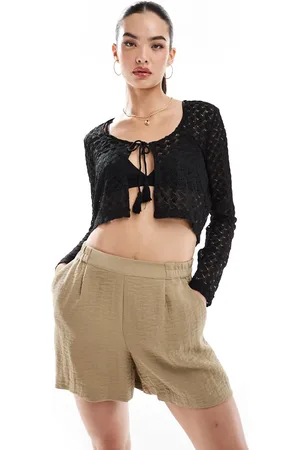 VILA Crochet stretch tie front cardigan in