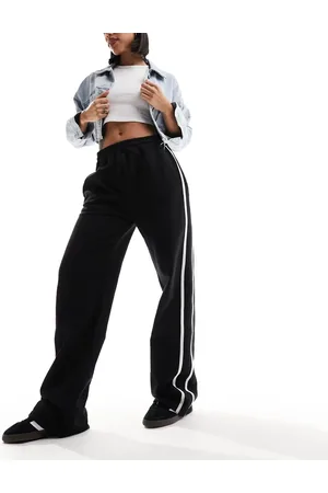 Kaiia Wide leg side striped trousers in black