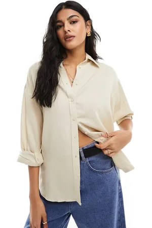 Stradivarius Relaxed fit linen look shirt in oatmeal