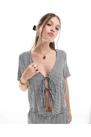 JDY Front tie top co-ord in gingham