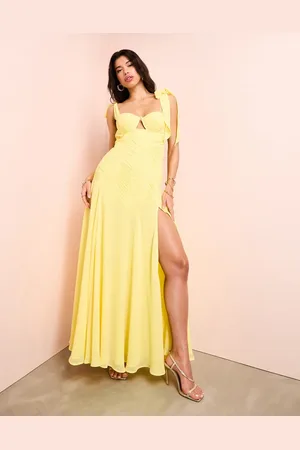 ASOS Chiffon tie shoulder cut-out maxi dress in yellow