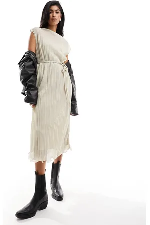River Island Metallic plisse column dress in
