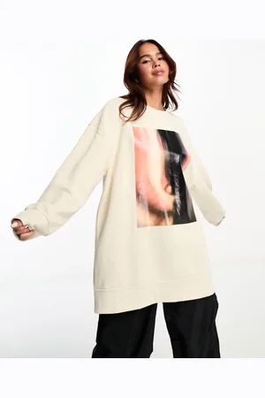 Monki Oversized sweatshirt in off white with front eye print