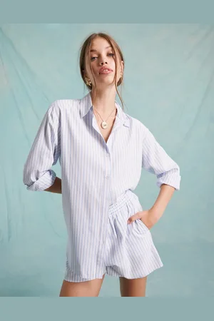 Miss Selfridge Poplin oversized shirt in and blue stripe co ord