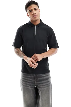 River Island Zip neck polo shirt in