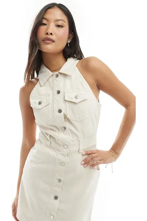 Miss Selfridge Sleeveless button shirt dress in ecru
