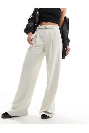 Stradivarius Belted wide leg trouser in ecru