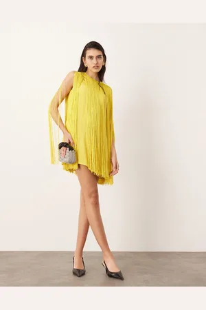 ASOS Ultimate fringe trapeze mini dress in yellow