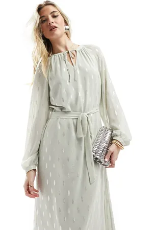 VILA V neck midi smock dress in powder grey with foil flecks