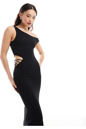 ASOS Off shoulder midi dress with lattice cut out side in