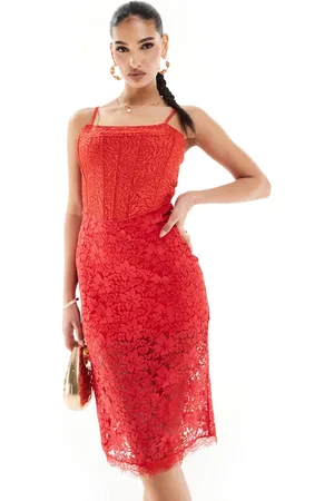 Rare Fashion London strappy corset lace midi dress in