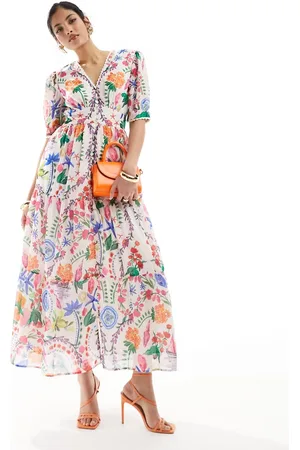 HOPE & IVY Tea midi dress in bright patchwork print