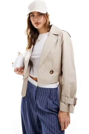 Miss Selfridge Crop trench coat in beige