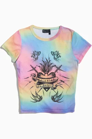 ASOS PRIDE genderless baby tee in rainbow tie dye mesh with front print