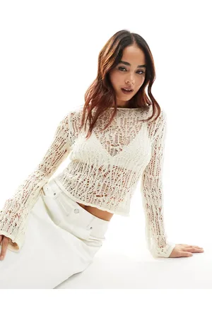 Stradivarius STR distressed open knit jumper in beige