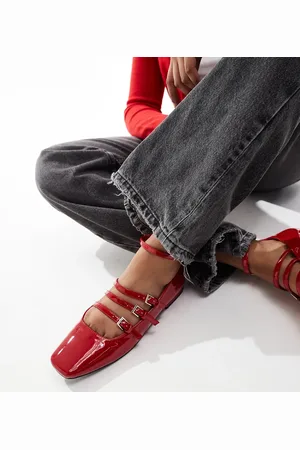 Public Desire Sherry strappy mary jane ballet flats in cherry patent