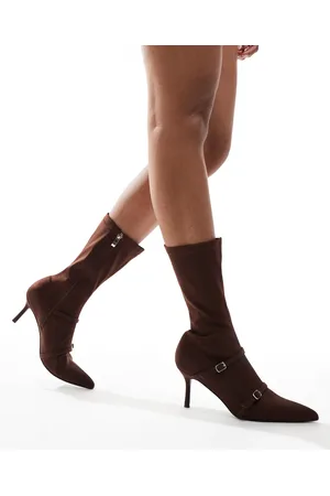 Public Desire Denny heeled pull on Ankle boots with buckles in