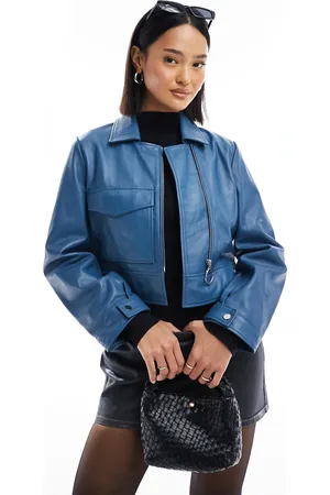 Muubaa Minimal boxy fit leather jacket in inky