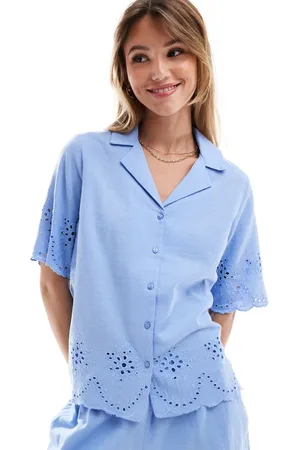 Pieces® Broderie shirt co-ord in hydrangea