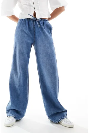 Stradivarius STR wide leg elasticated tie waist jean in