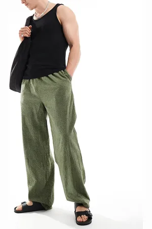 COLLUSION Textured beach linen trouser in khaki
