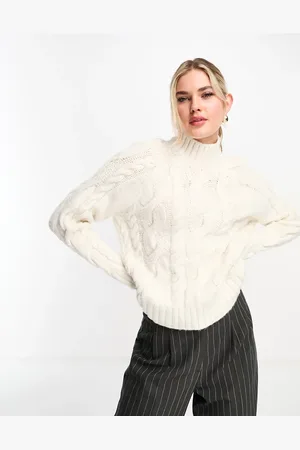 Pimkie High neck cable knit jumper in ecru