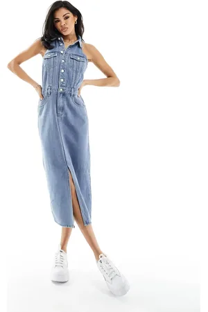In The Style Denim halterneck button through dress in