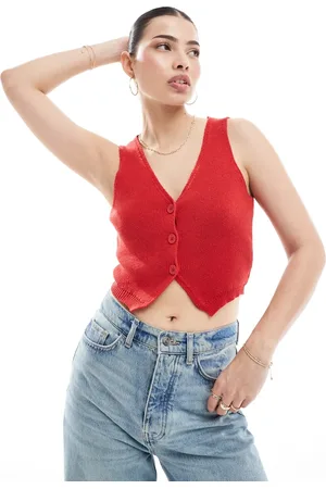 Stradivarius Knitted waistcoat in red
