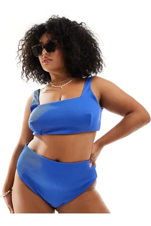 ASOS Curve Emily rib crop bikini top in cobalt