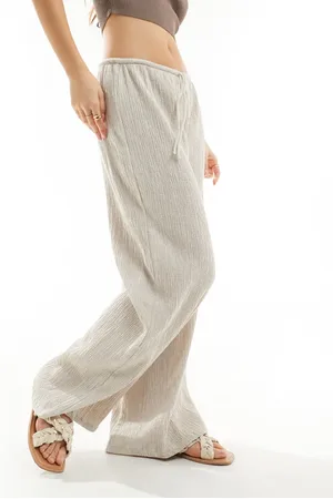 Stradivarius Crinkle pull on trouser in stone