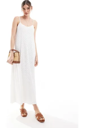 VERO MODA V neck broderie jersey maxi dress in