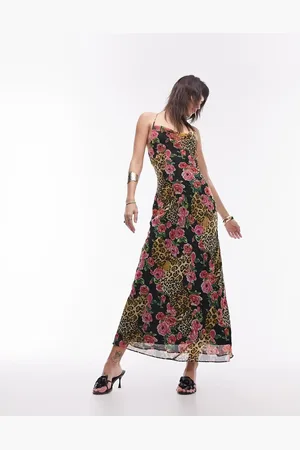 Topshop Cami slip midi dress in leopard and rose print