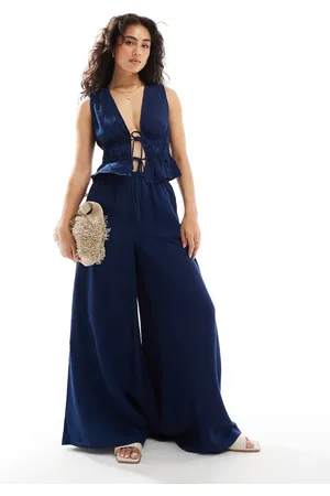 MANGO Wide leg denim look co-ord trousers in dark