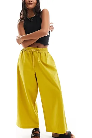 ASOS Petite pull on barrel leg trouser with linen in chartreuse