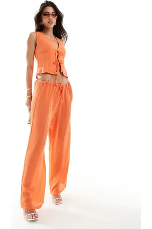 Kaiia Tie waist wide leg trousers co-ord in