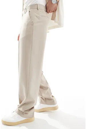 ASOS Smart wide leg trousers in stone