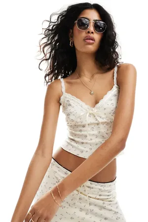 SNDYS Bow front lace trim cami top co-ord in vintage floral
