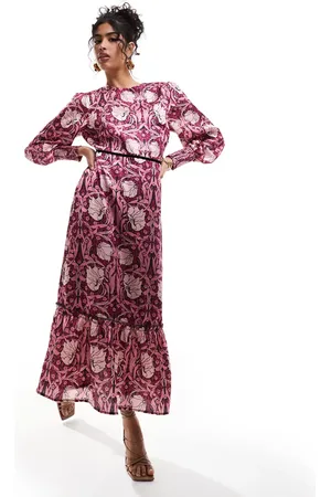 HOPE & IVY In collaboration with The William Morris Society high neck midi dress with bow back in print