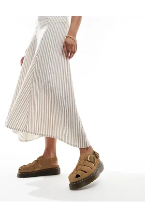 Dr. Martens Wrenlie quad caged sandals in tan suede