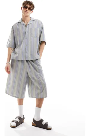 COLLUSION Beach longline baggy linen short in stripe co-ord