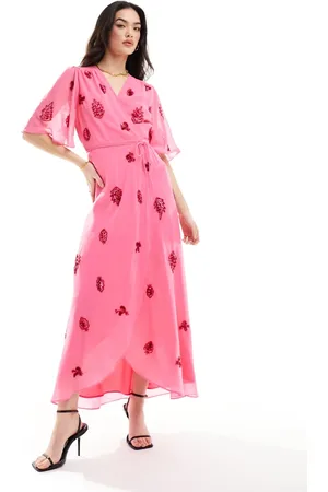 HOPE & IVY Wrap maxi dress in & red