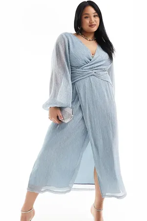 Pretty Lavish Knot front plisse midaxi dress in metallic